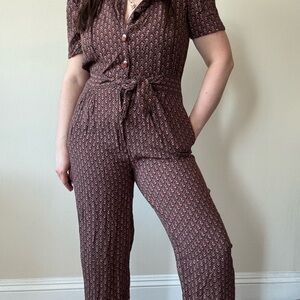 Vintage Floral Tie Waist Jumpsuit